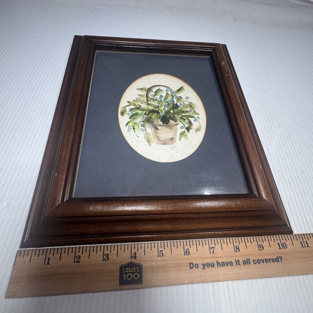 Jane Whaley Hand Painted Watercolor Flower Basket Greenery 8x10 Framed Matted